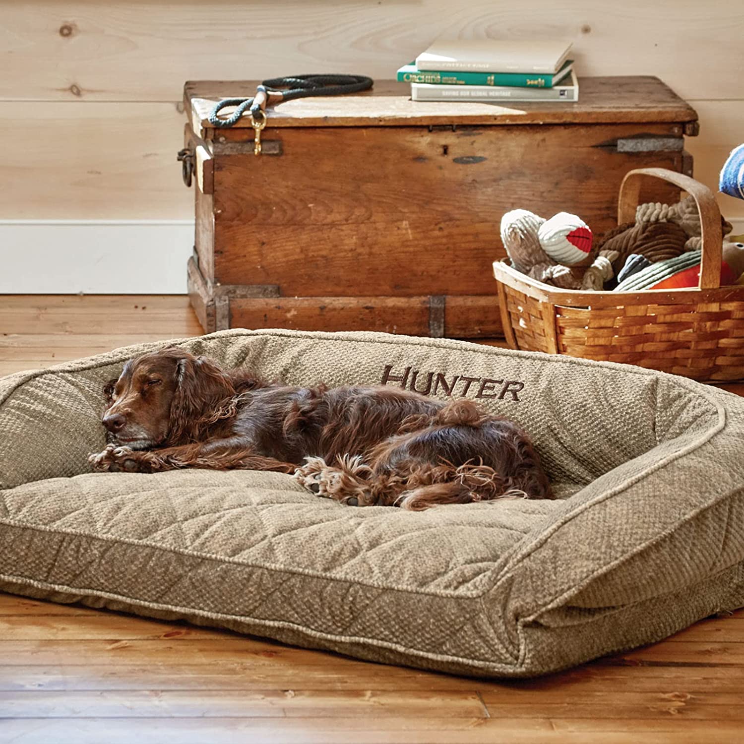 Orvis ComfortFill-Eco Bolster Dog Bed in Brown Tweed