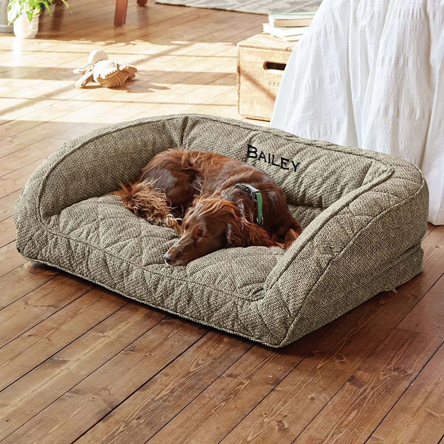 Orvis ComfortFill-Eco Bolster Dog Bed in Charcoal Chev
