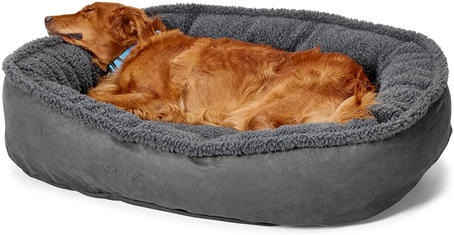 Orvis ComfortFill-Eco Wraparound Dog Bed with Fleece in Gun Metal