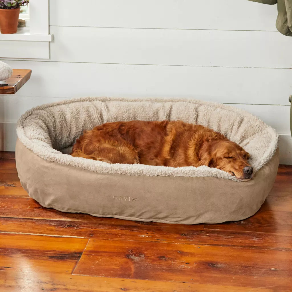 Orvis ComfortFill-Eco Wraparound Dog Bed with Fleece in Khaki