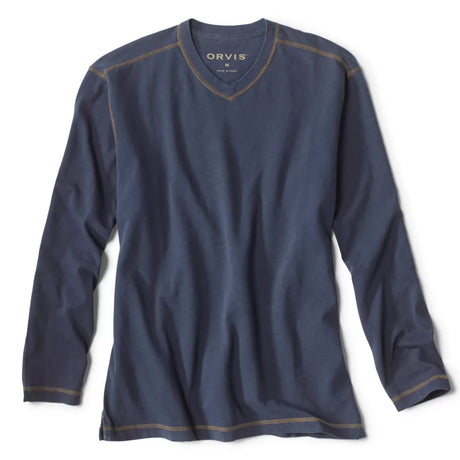 Orvis Men's Montana Morning High V-Neck Long-Sleeved T-Shirt in Navy