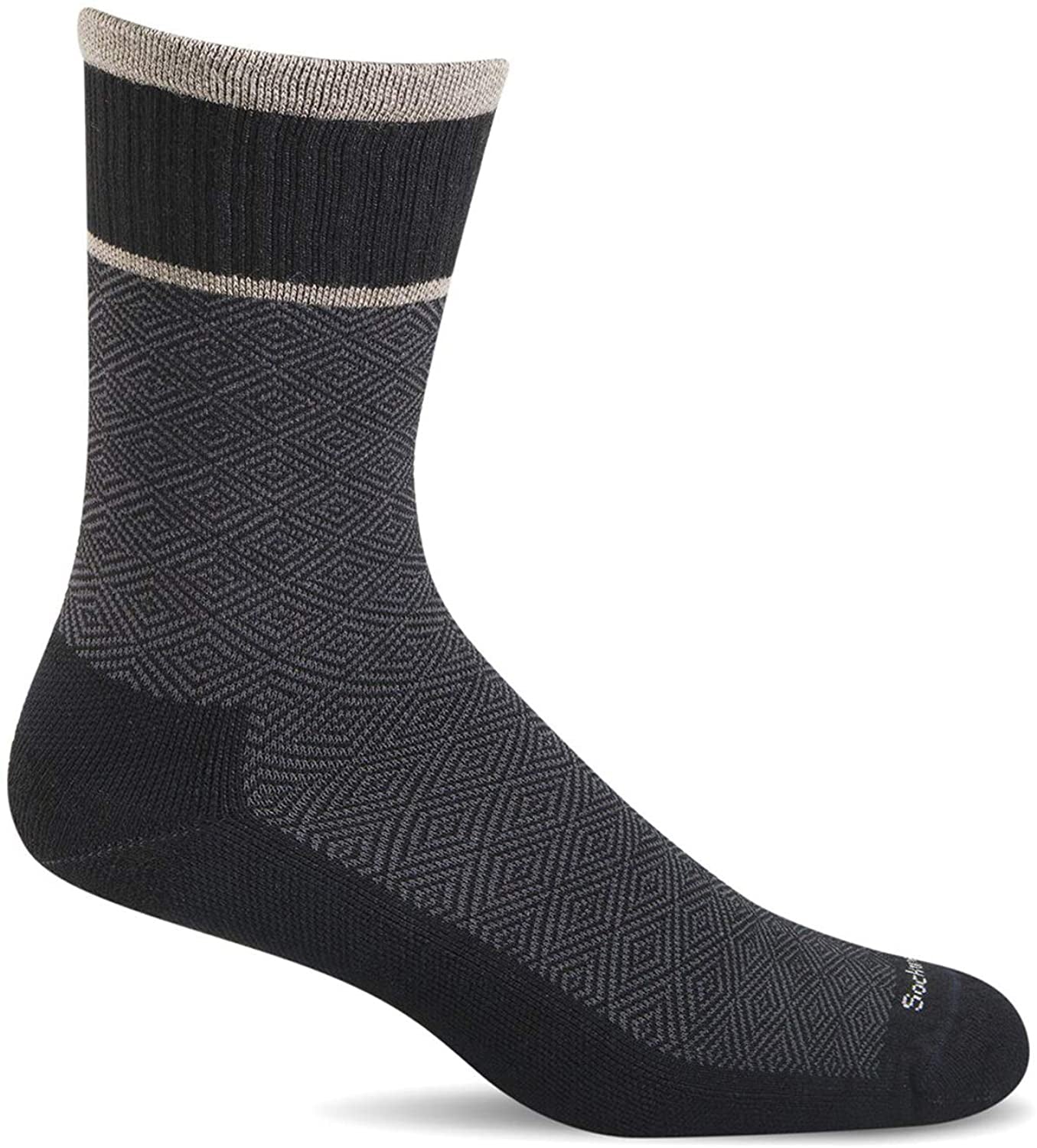 Sockwell Men's Plantar Cush Crew Sock in Black color from the side