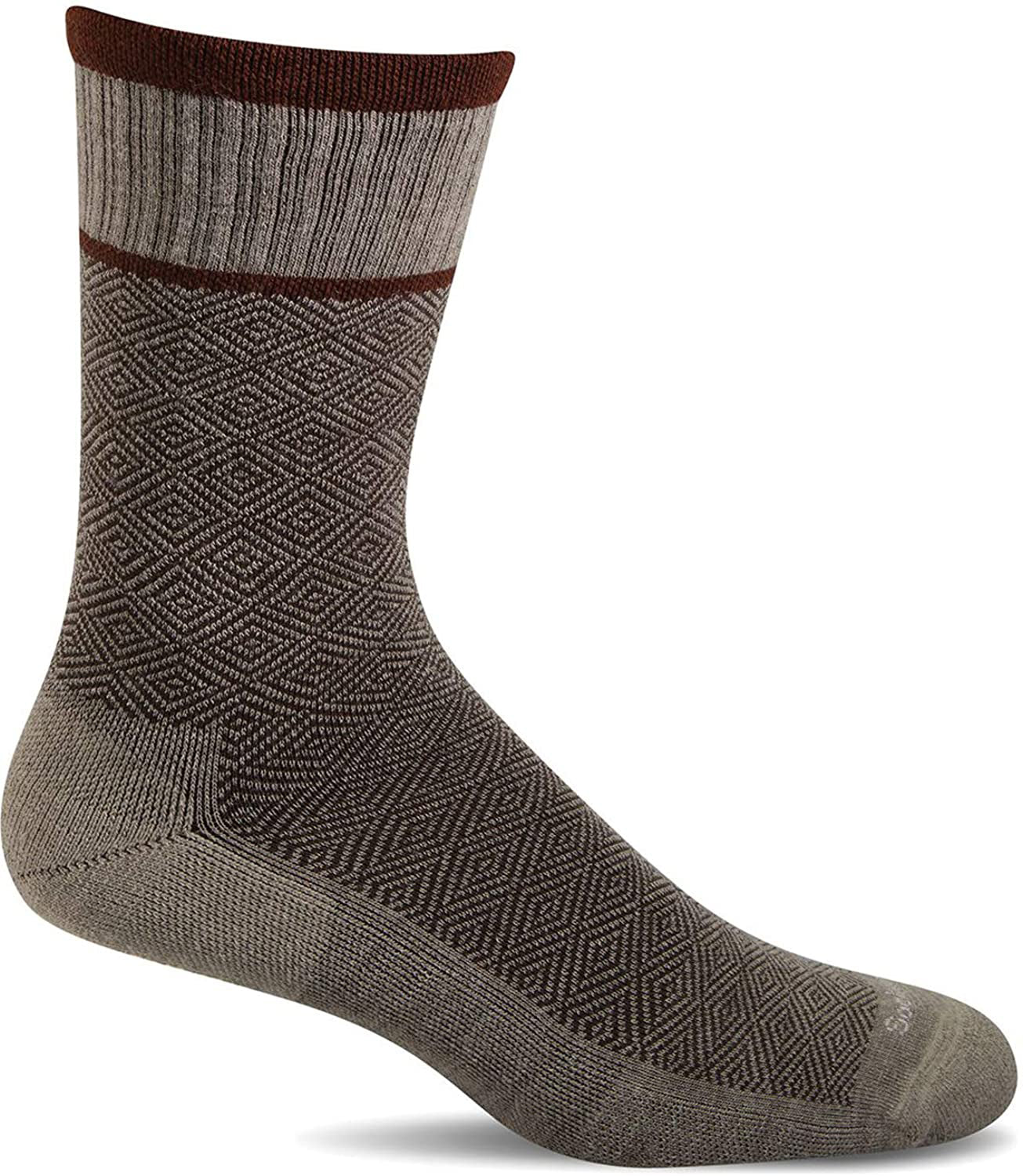 Sockwell Men's Plantar Cush Crew Sock in Khaki color from the side