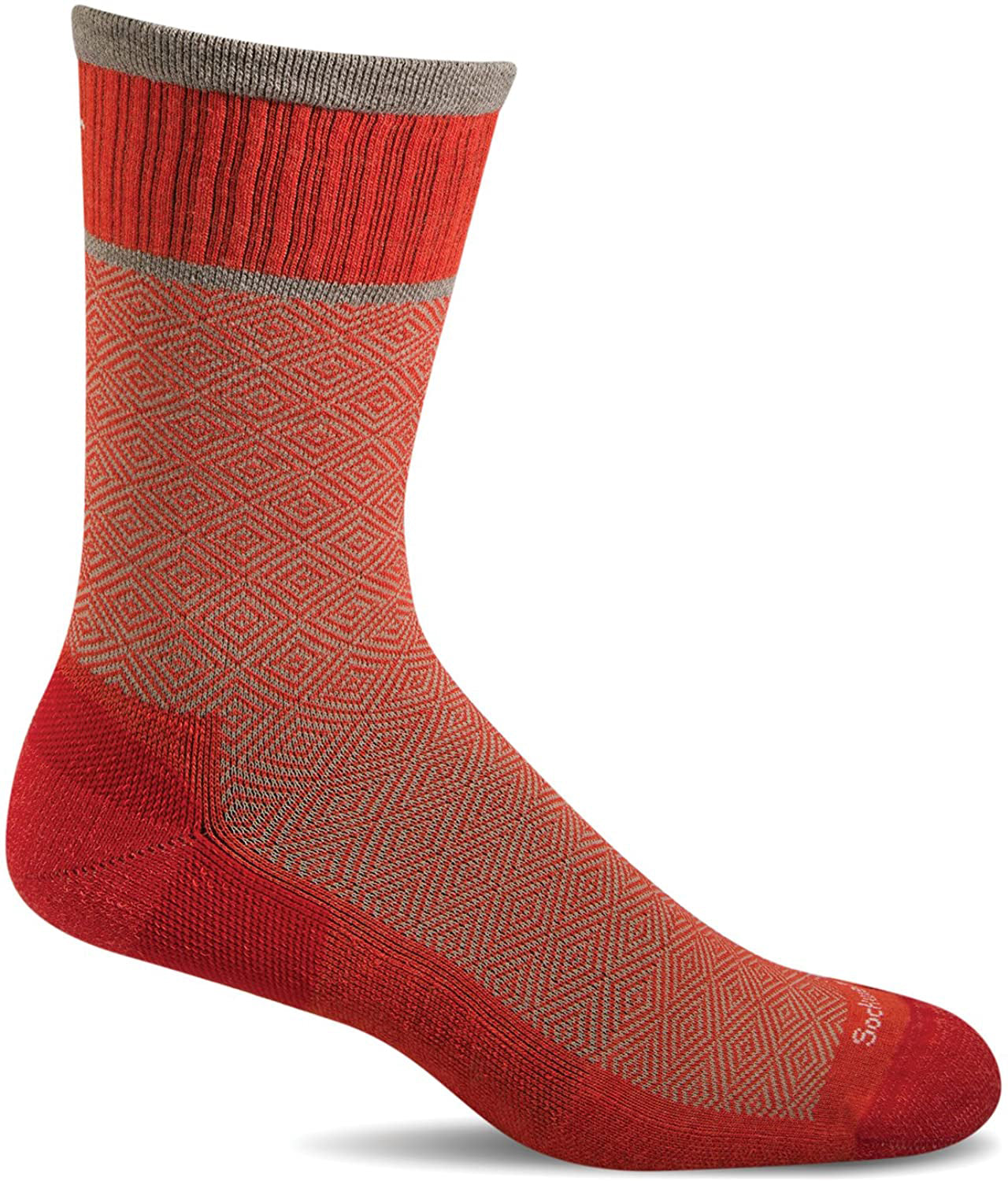 Sockwell Men's Plantar Cush Crew Sock in Poppy color from the side