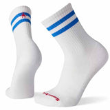 Unisex Smartwool Athletic Light Elite Stripe Crew in Bright Blue from the side view