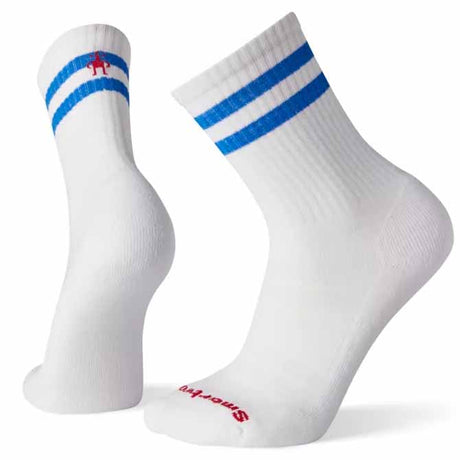 Unisex Smartwool Athletic Light Elite Stripe Crew in Bright Blue from the side view