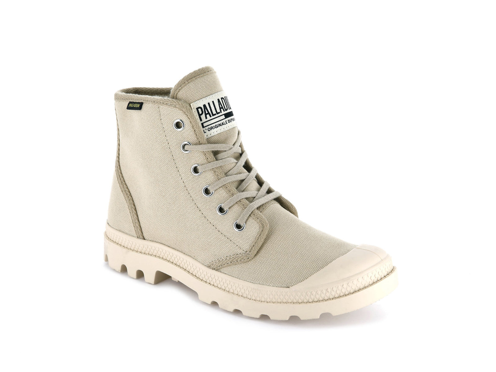 Unisex Palladium Pampa Hi Originale Chukka Boot in Sahara/Ecru from the front view