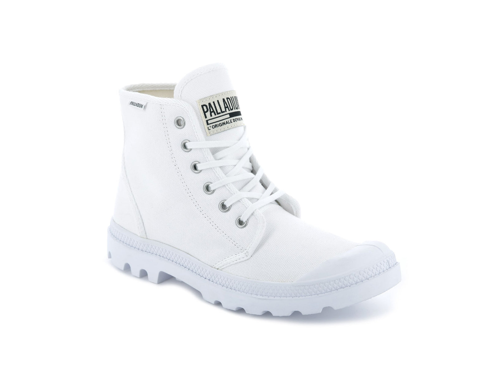 Unisex Palladium Pampa Hi Originale Chukka Boot in White/White from the front view