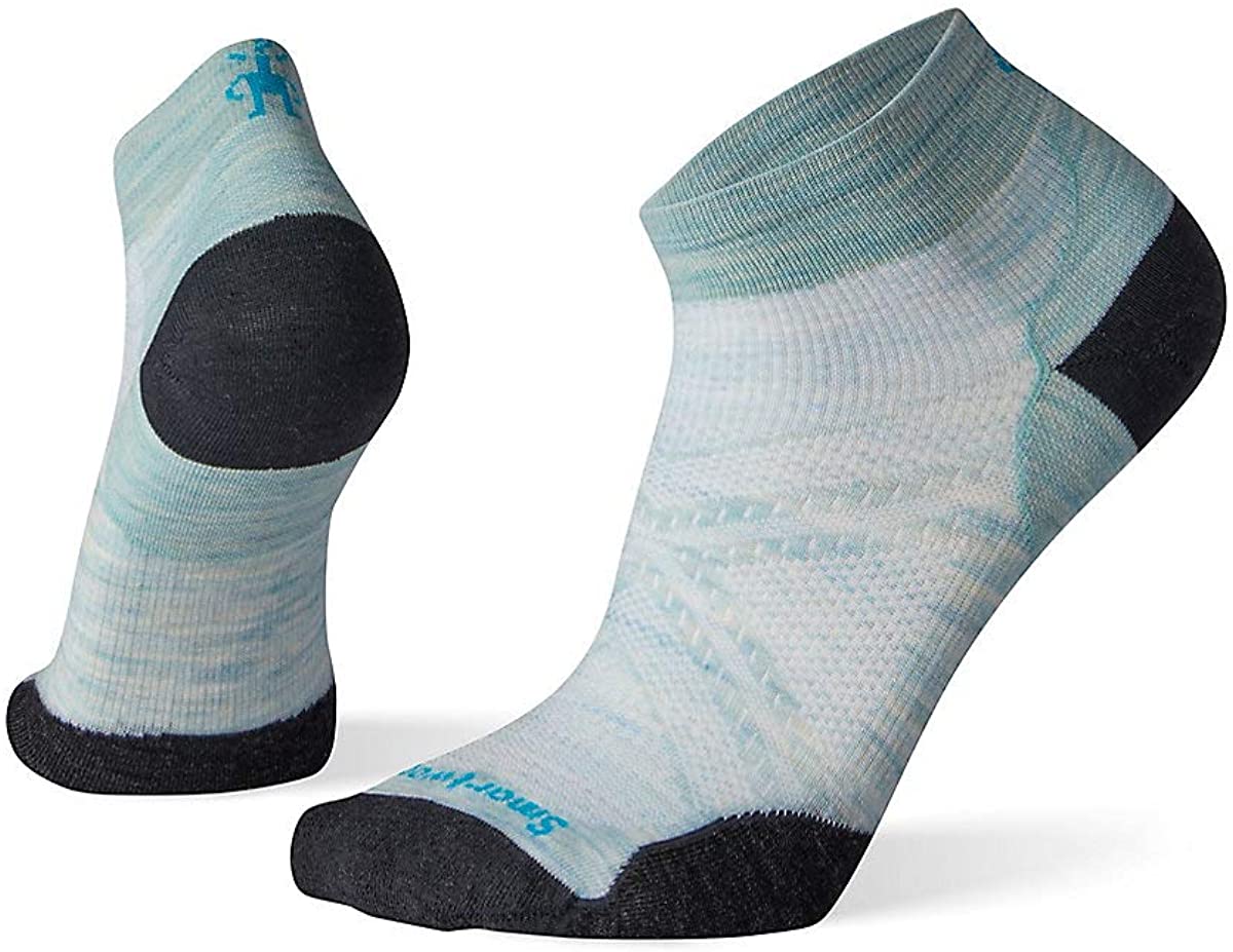 Unisex Smartwool PhD Run Ultra Light Low Cut Socks in Frosty Green from the front view