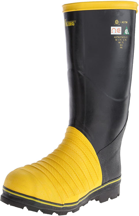 Men's Viking 16" Tall Miner 49er Boot in Black/Yellow Side View