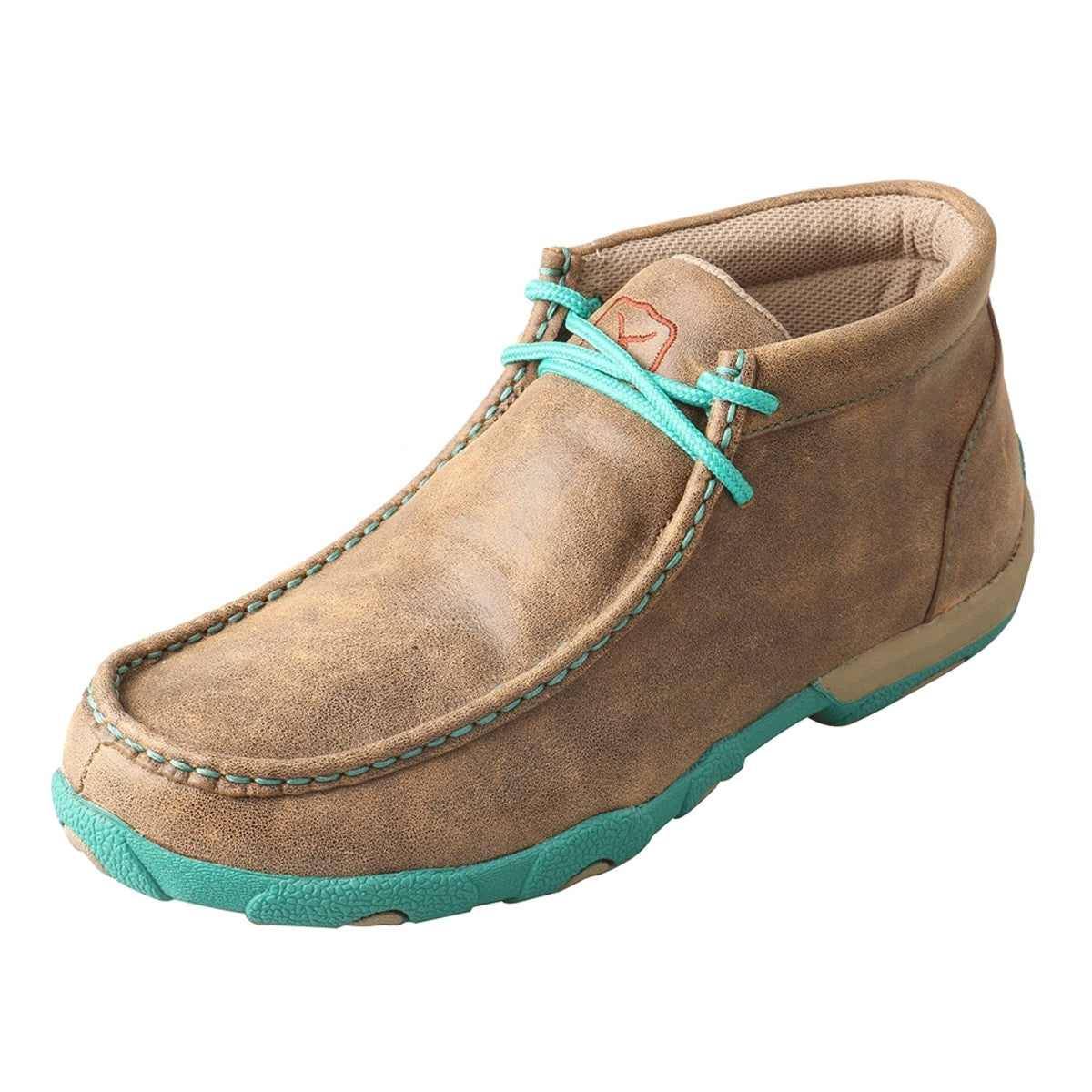 Women's Twisted X Chukka Driving Moccasins Shoe in Bomber & Turquoise from the front