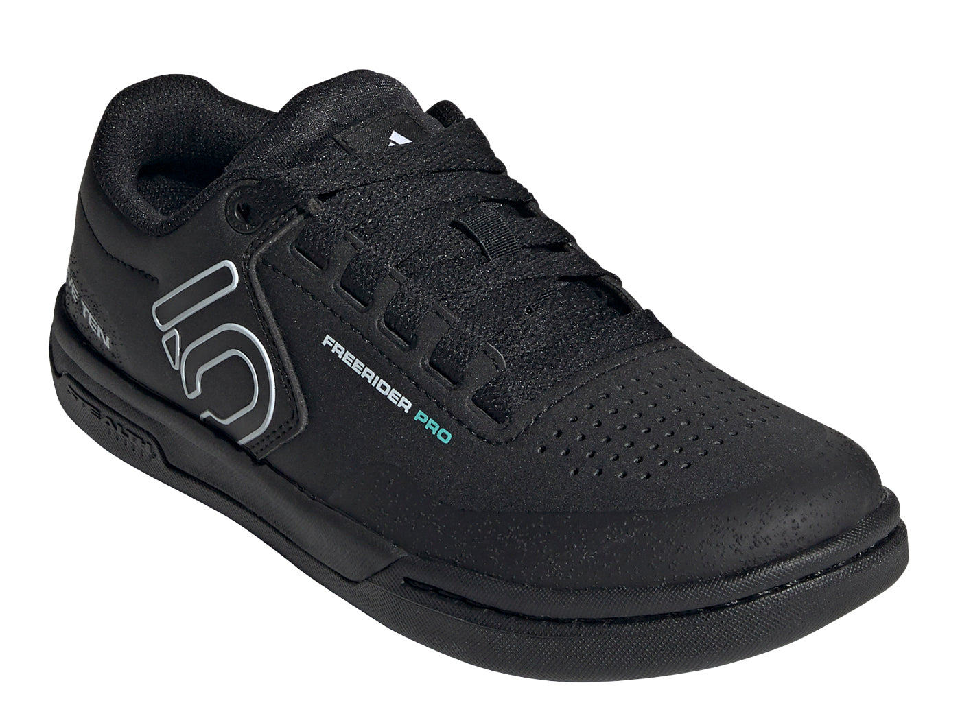 Women's Adidas Five Ten Freerider Pro Mountain Bike Shoe in Core Black/Crystal White/Acid Mint from the front