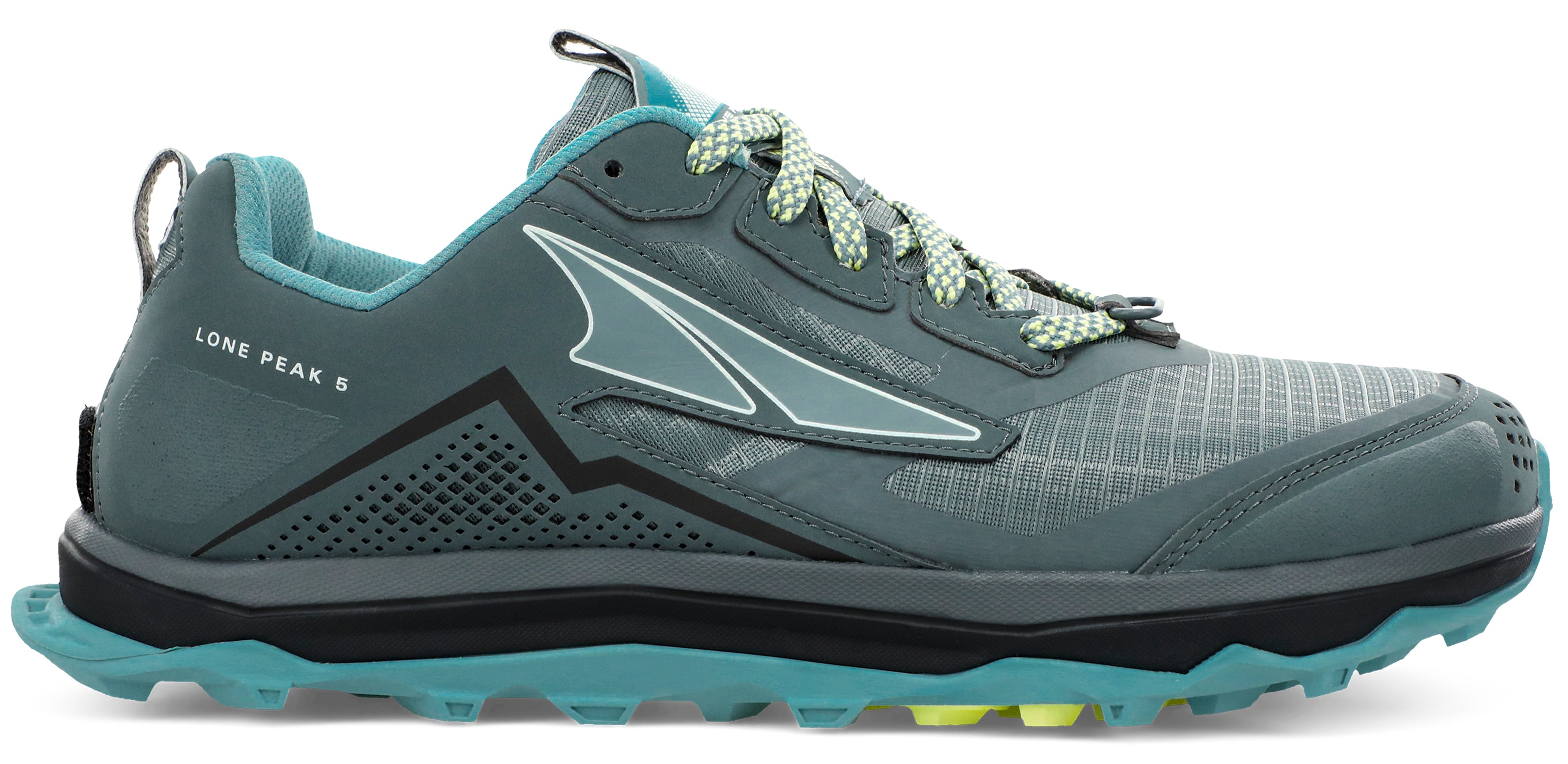 Altra Women's Lone Peak 5 Trail Running Shoe in Balsam Green from the side