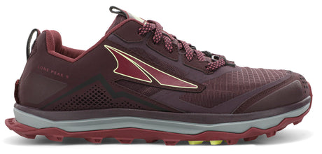 Altra Women's Lone Peak 5 Trail Running Shoe in Dark Port/Light Rose from the side