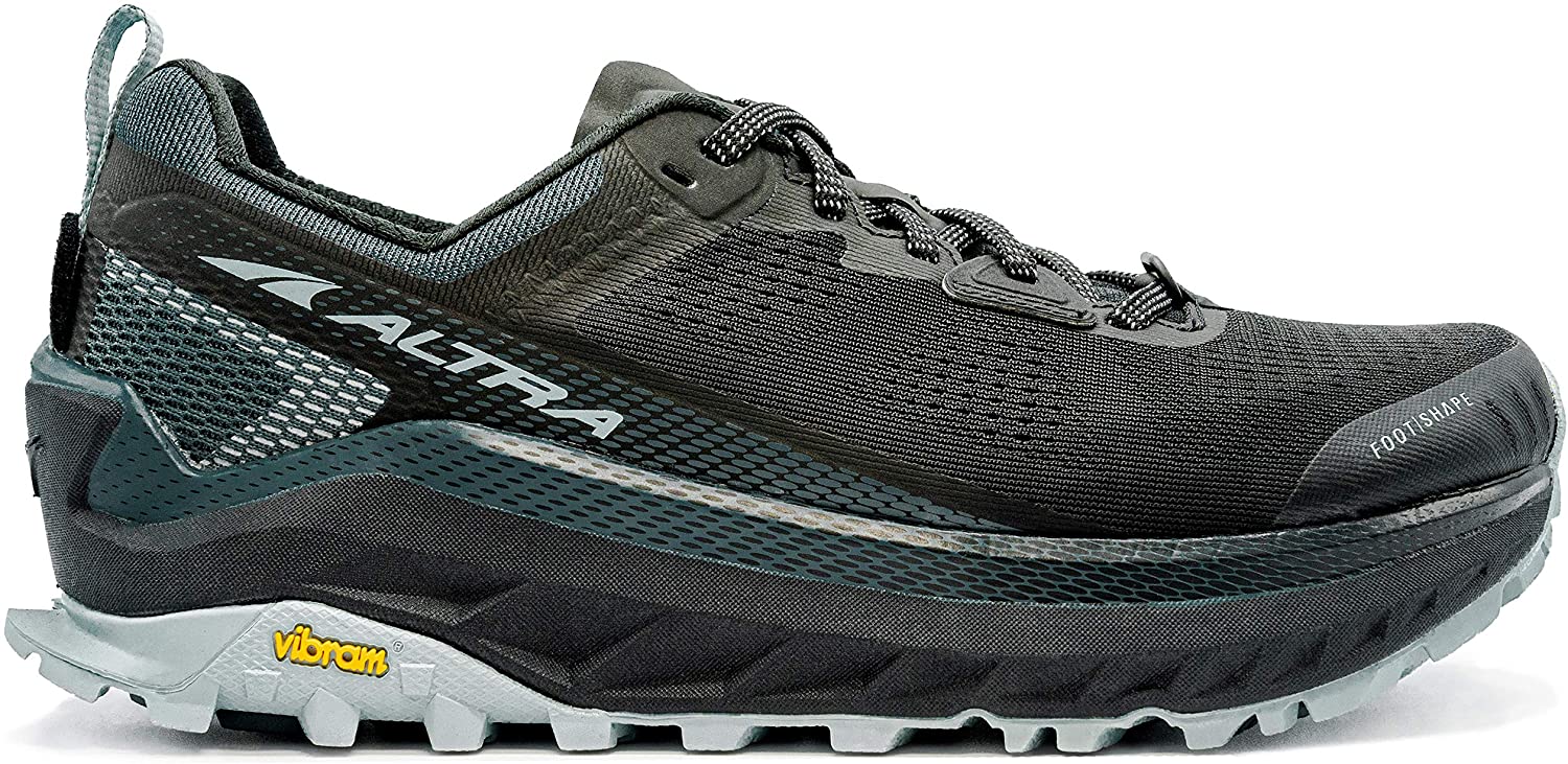 Altra Women's Olympus 4 Trail Running Shoe in Black/Lt Blue from the side
