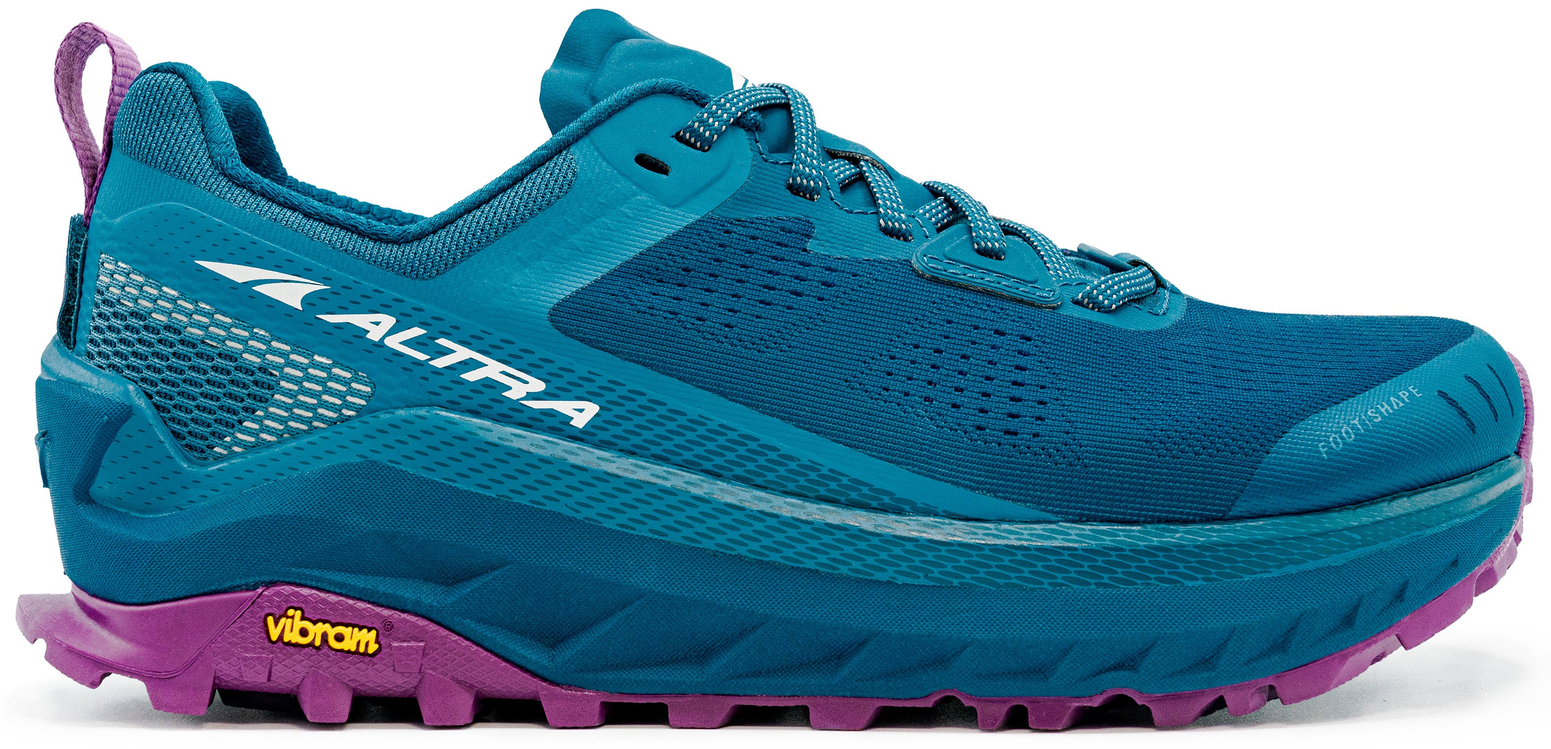 Altra Women's Olympus 4 Trail Running Shoe in Moroccan Blue from the side