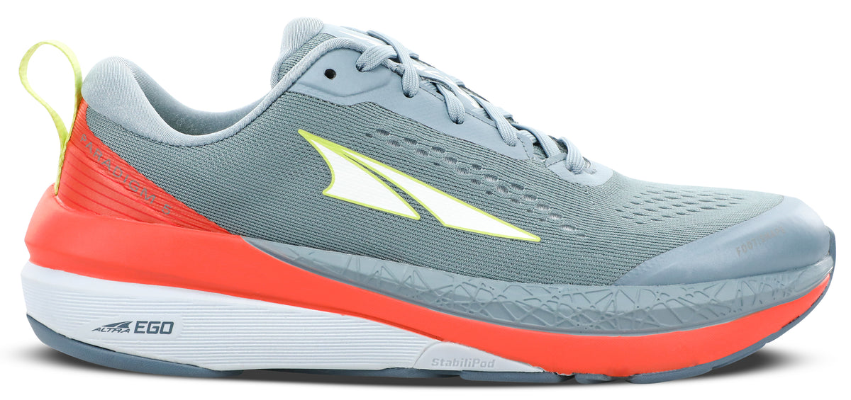 Altra Women's Paradigm 5 Road Running Shoe in Gray/Coral from the side