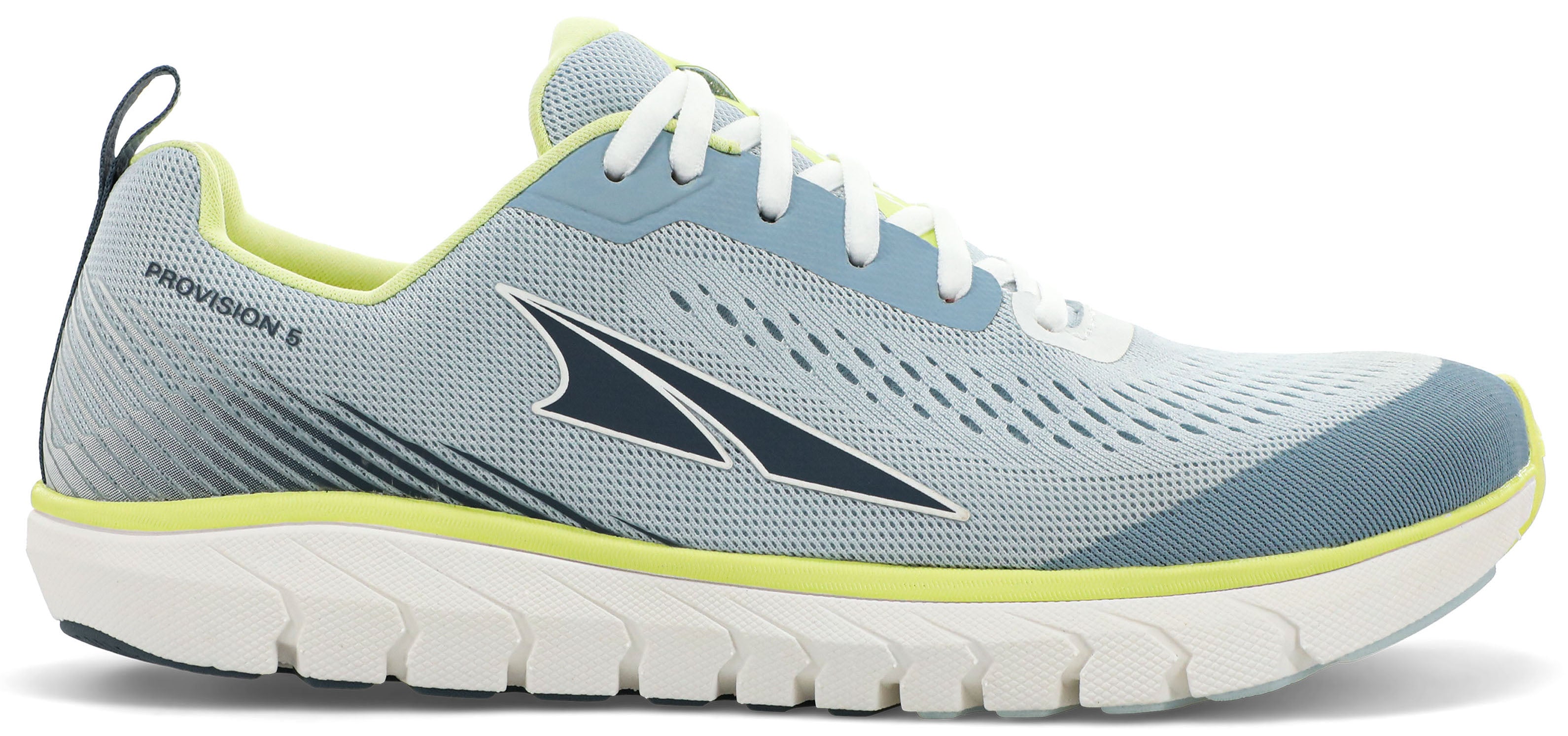 Women's Altra Provision 5 Road Running Shoe in Light Blue/Lime from the side