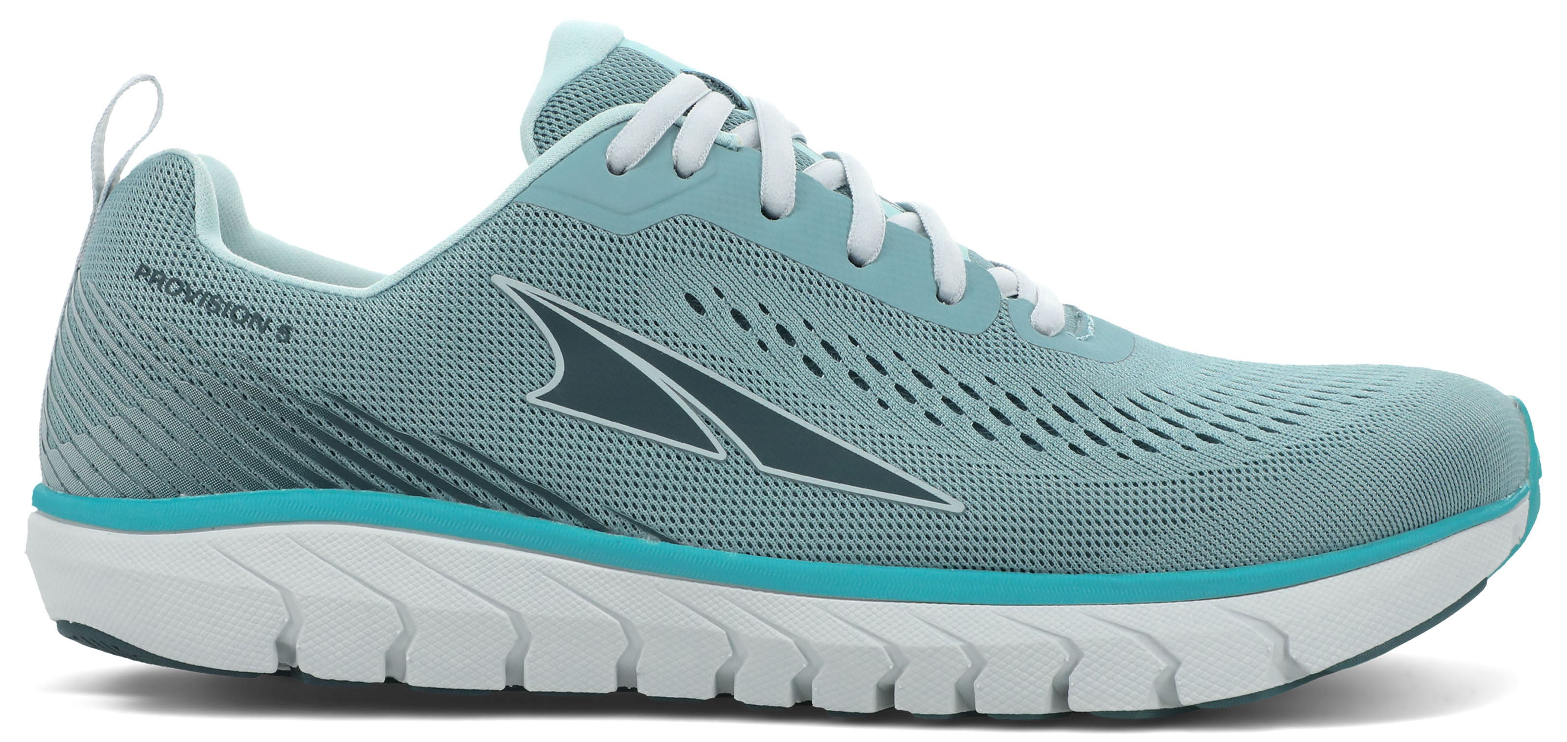 Women's Altra Provision 5 Road Running Shoe in Teal/Green from the side