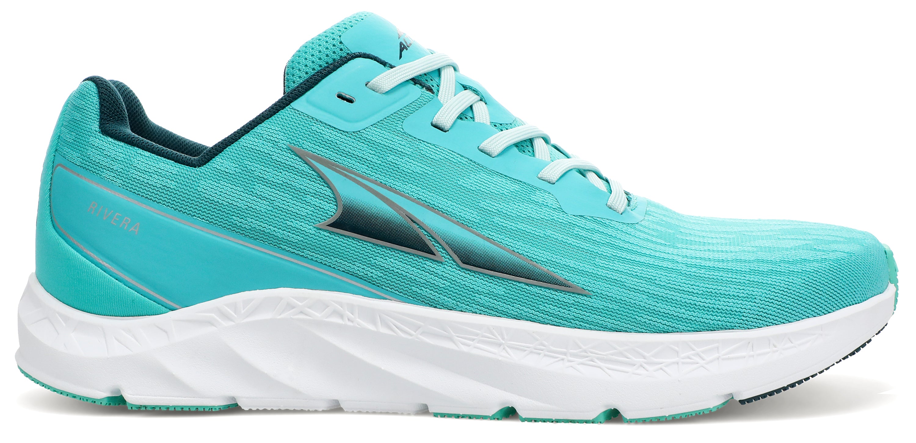 Altra Women's Rivera Road Running Shoe in Teal/Green from the side