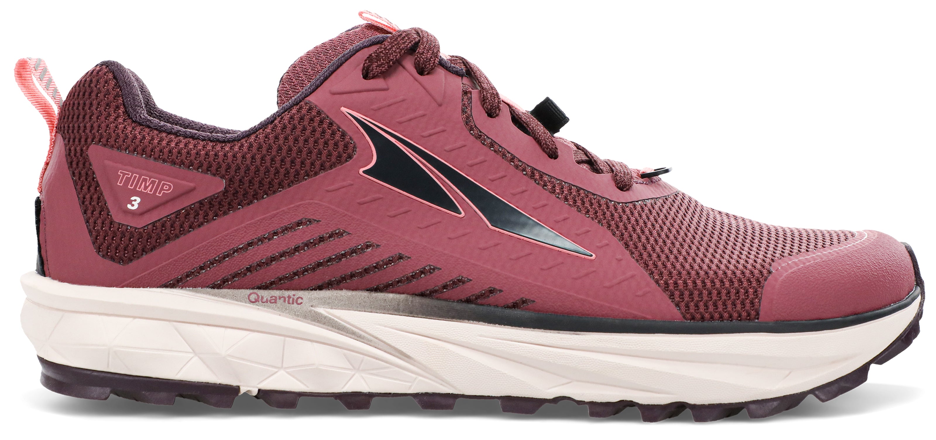 Women's Altra Timp 3 Trail Running Shoe in Plum/Coral from the side