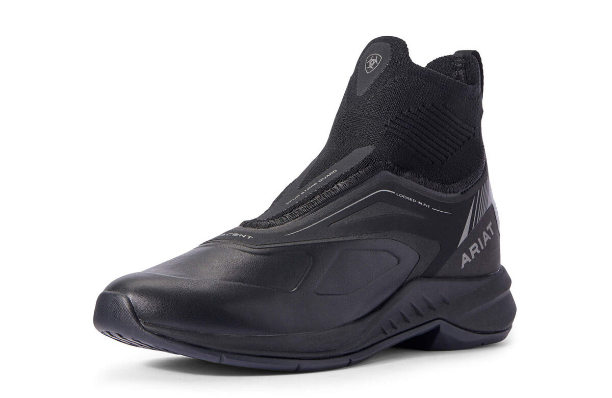 Women's Ariat Ascent Leather Paddock Boot in Black from the front