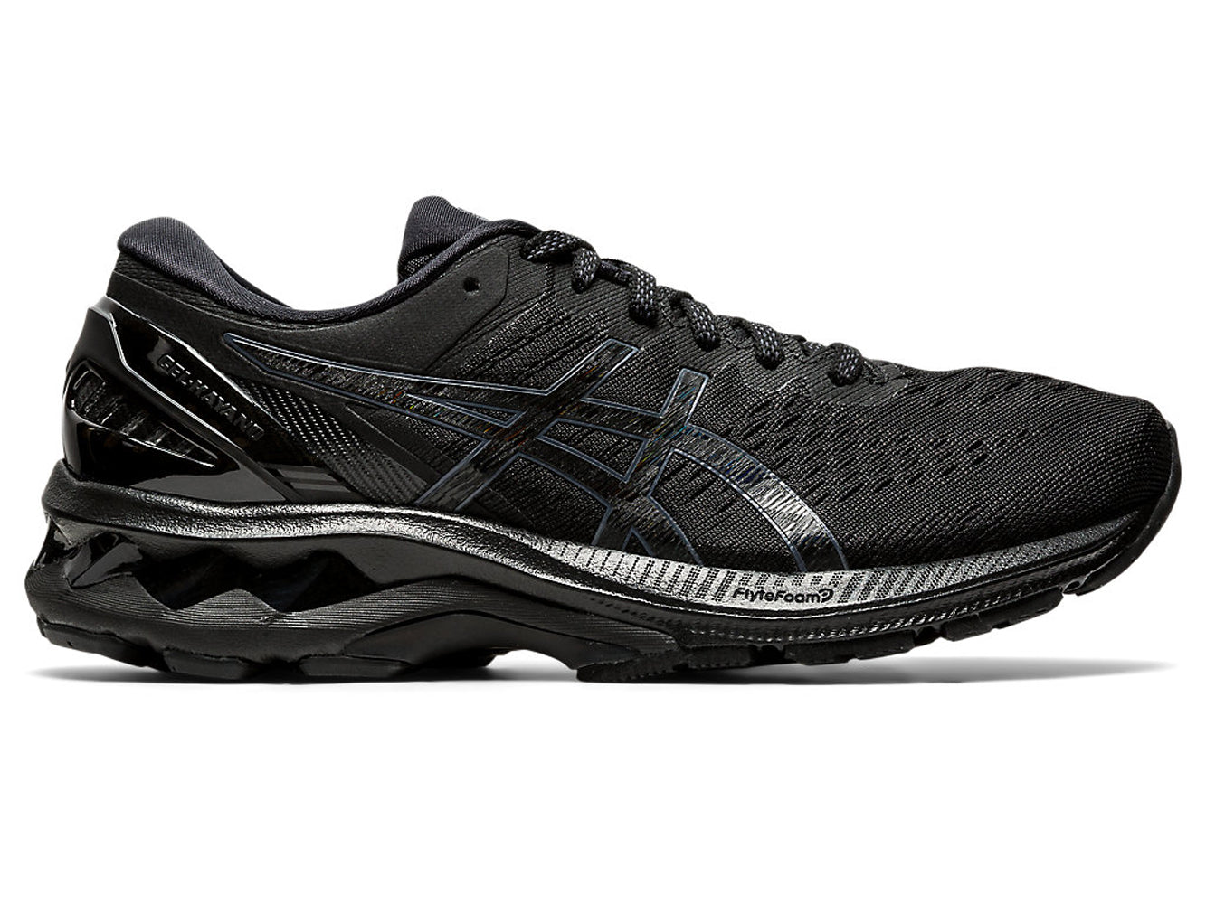 Women's Asics GEL-Kayano 27 Running Shoe in Black/Black from the side