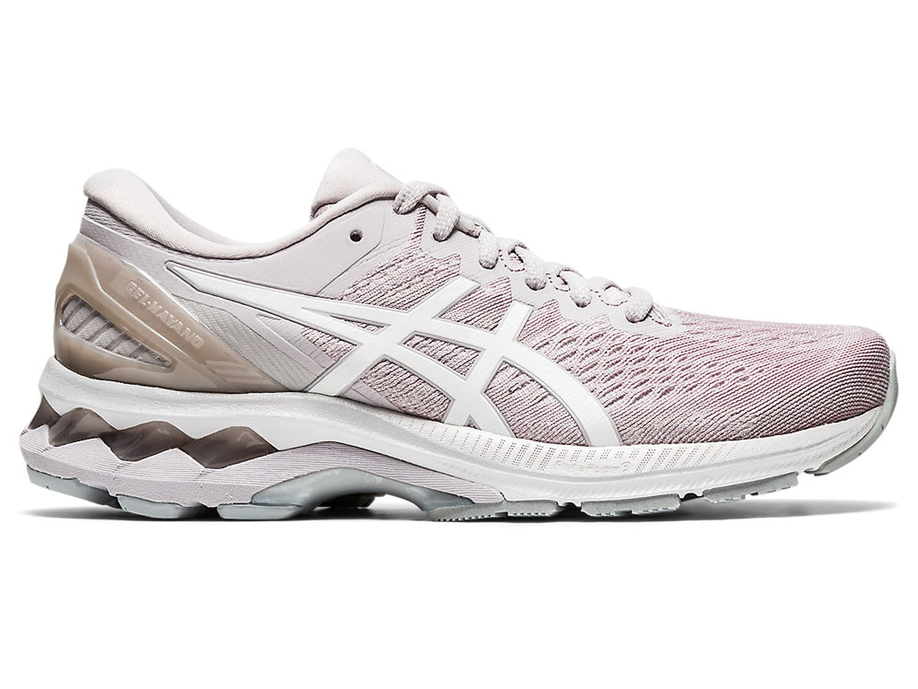 Women's Asics GEL-Kayano 27 Running Shoe in Haze/White from the side