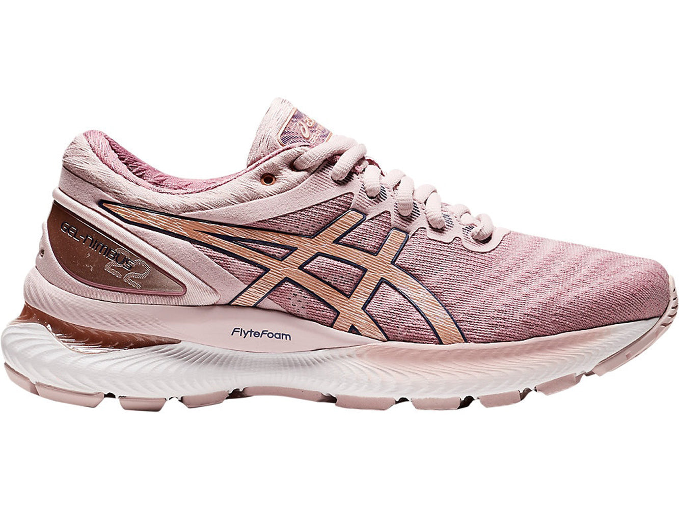 Women's Asics GEL-Nimbus 22 Running Shoe in Watershed Rose/Rose Gold from the side
