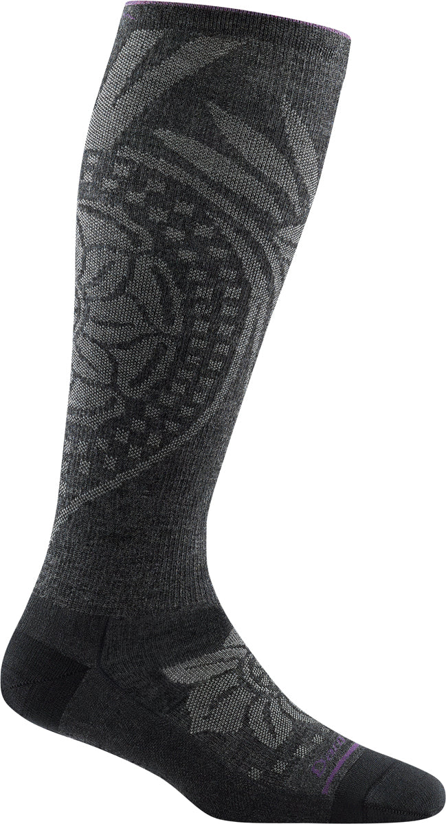 Women's Darn Tough Chakra Knee High Graduated Light Compression Sock in Charcoal from the side view
