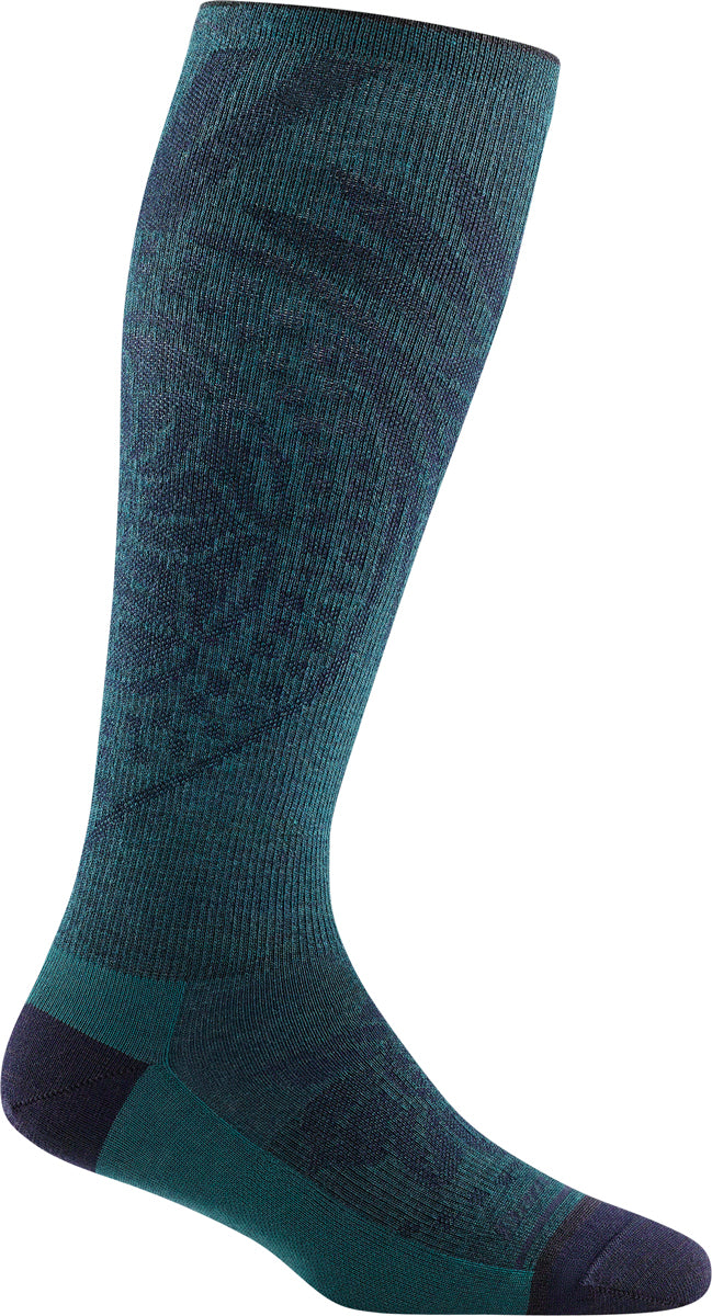 Women's Darn Tough Chakra Knee High Graduated Light Compression Sock in Dark Teal from the side view