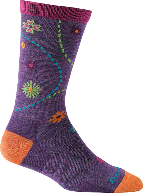 Women's Darn Tough Garden Crew Light Sock in Plum from the side view