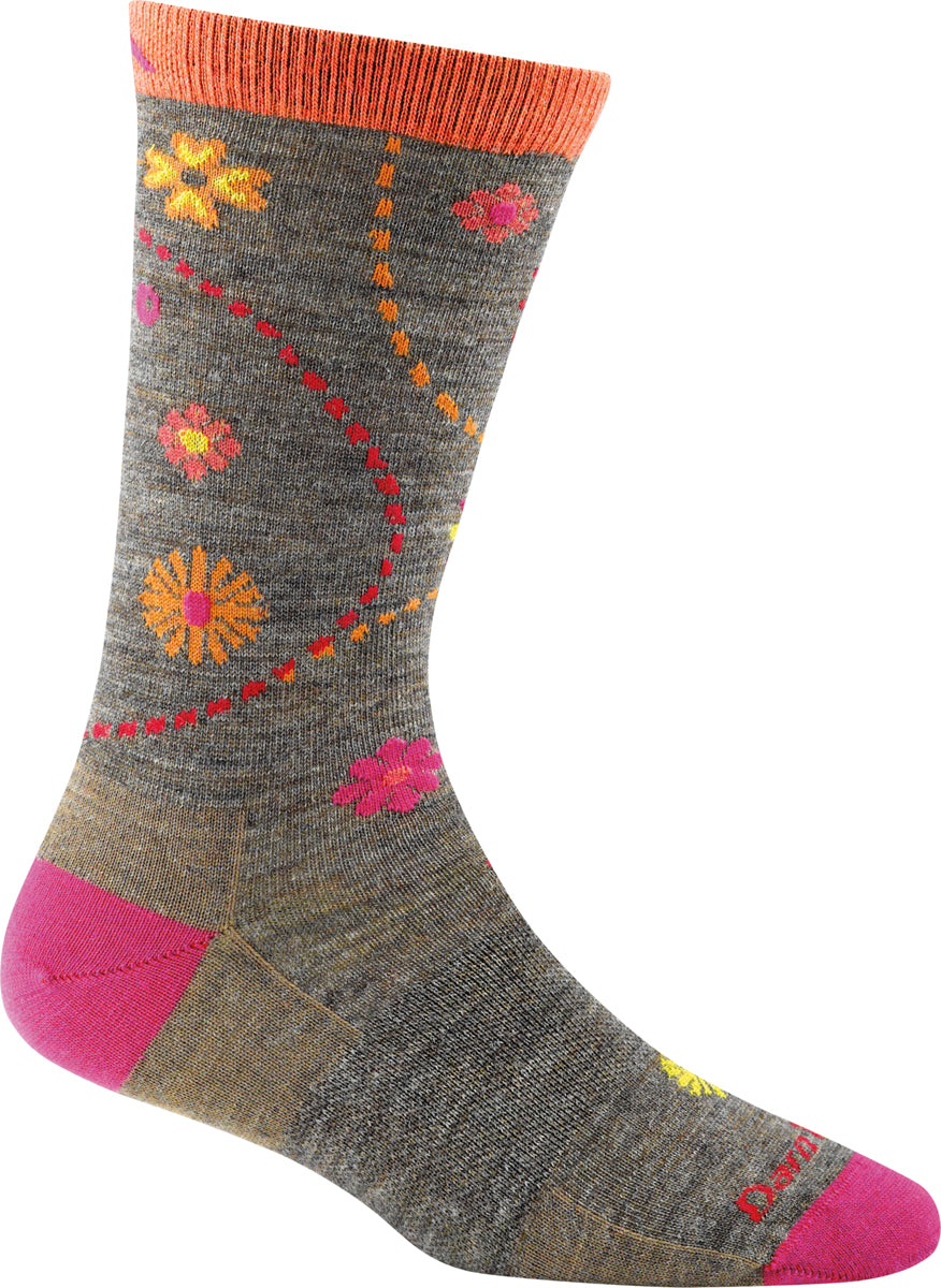 Women's Darn Tough Garden Crew Light Sock in Taupe from the side view