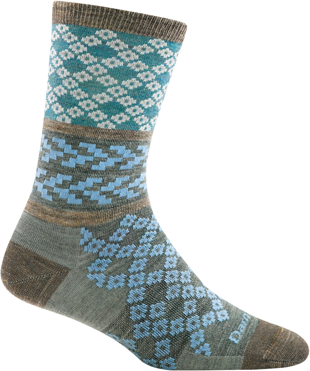 Women's Darn Tough Greta Crew Light Sock in Aqua from the side view