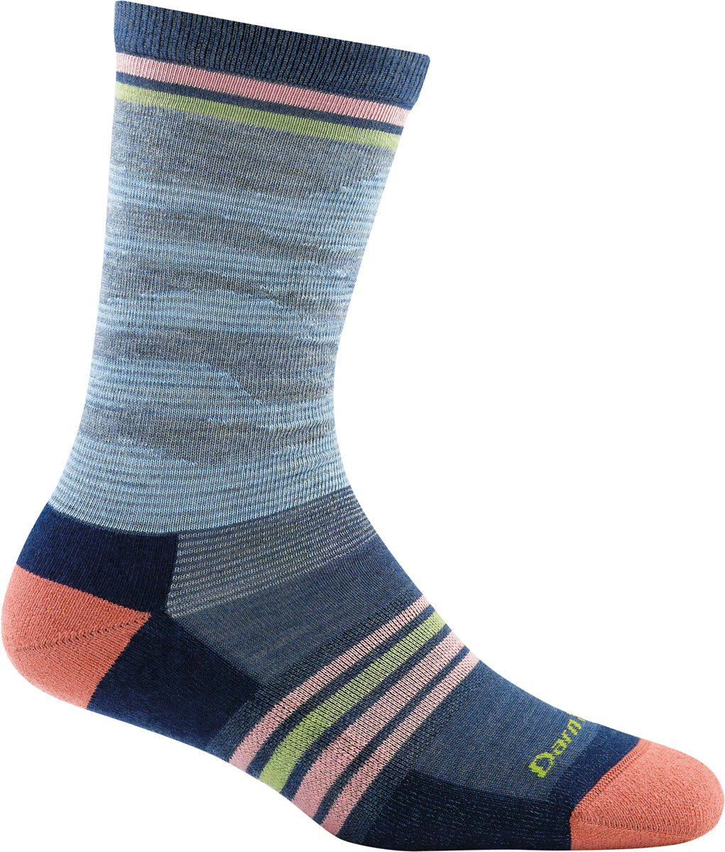 Women's Darn Tough Waves Crew Light Cushion Sock in Denim from the side view