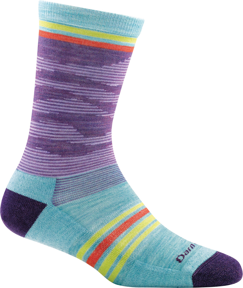 Women's Darn Tough Waves Crew Light Cushion Sock in Purple from the side view