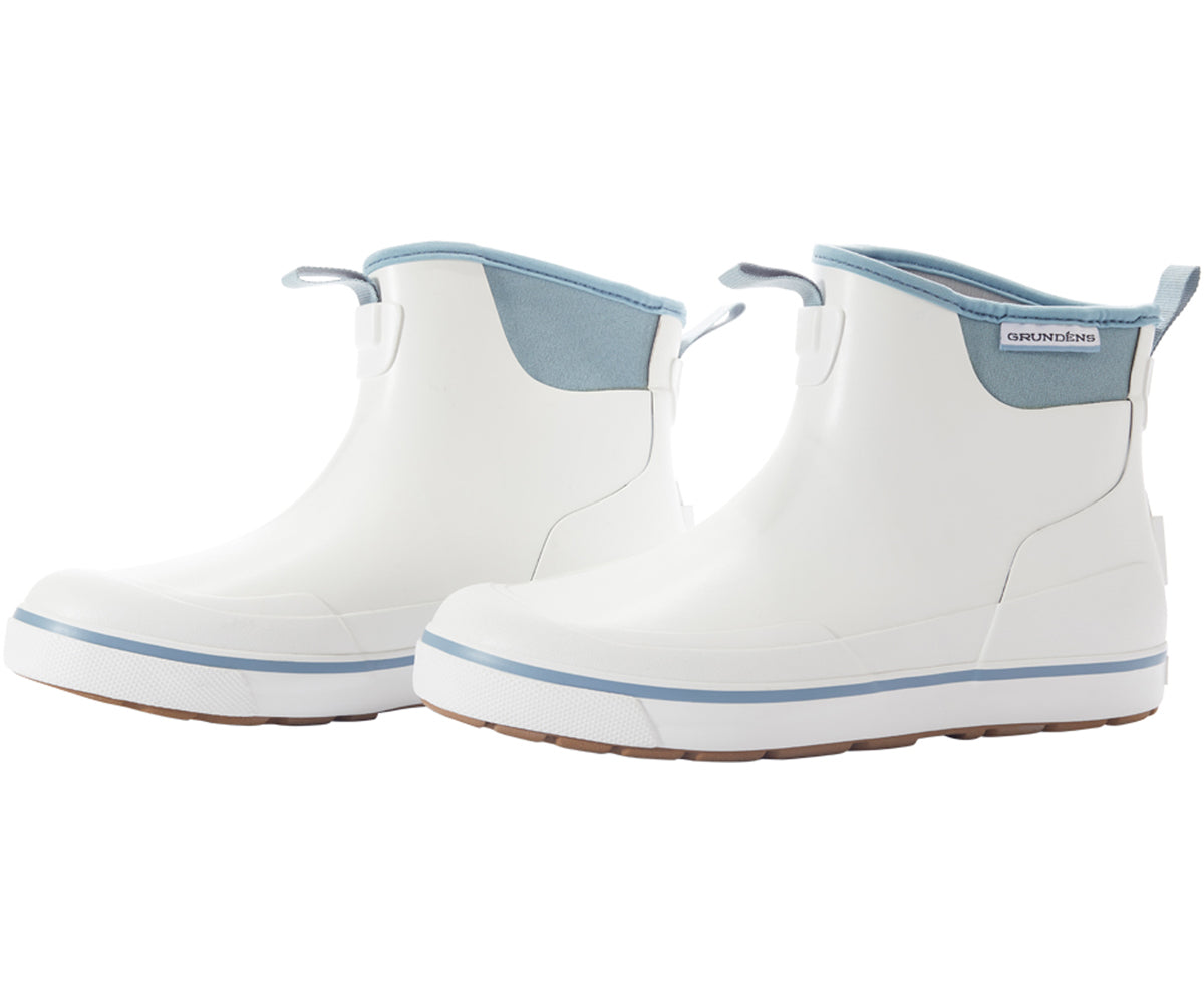 Pair of Women's Deck Boss Ankle Boot in White from the side view