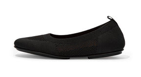 Women's FitFlop Allegro Tonal Knit Ballerinas Flat Shoe in All Black from the side