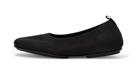 Women's FitFlop Allegro Tonal Knit Ballerinas Flat Shoe in All Black from the side