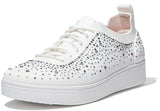Women's FitFlop Rally Ombre Crystal Knit Sneaker in Urban White from the side view
