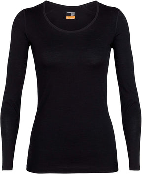Women's Icebreaker Merino 200 Oasis Long Sleeve Scoop Neck Thermal Top in Black from the front