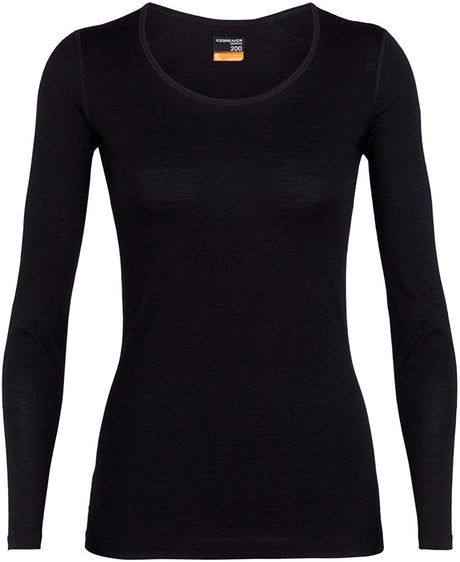 Women's Icebreaker Merino 200 Oasis Long Sleeve Scoop Neck Thermal Top in Black from the front