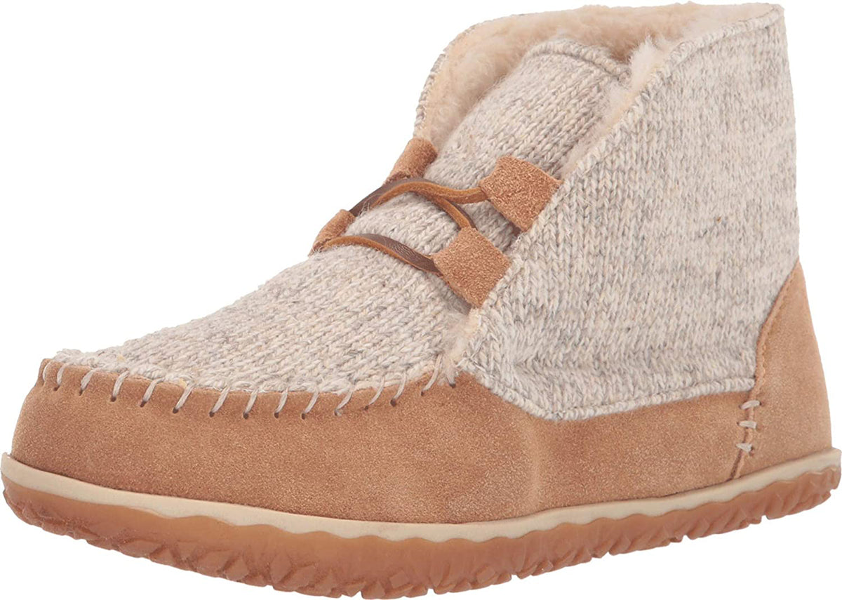 Women's Minnetonka Torrey Laceup Bootie Slipper in Cinnamon from the front view
