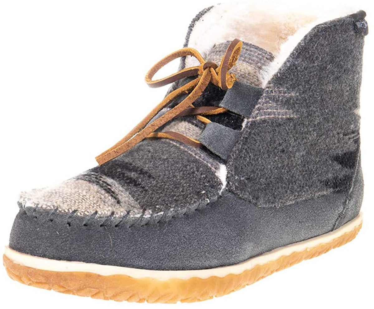 Women's Minnetonka Torrey Laceup Bootie Slipper in Grey from the front view