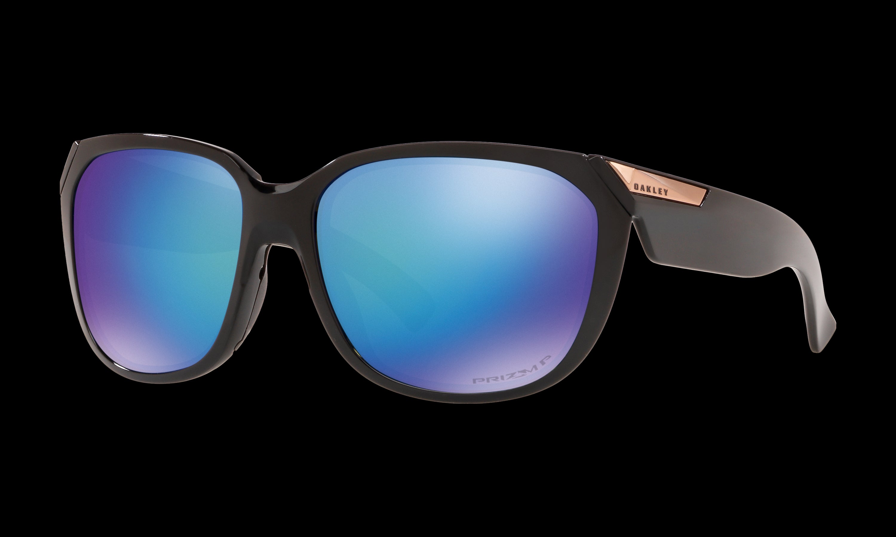 Women's Oakley Rev Up Sunglasses in Polished Black Prizm Sapphire Polarized 