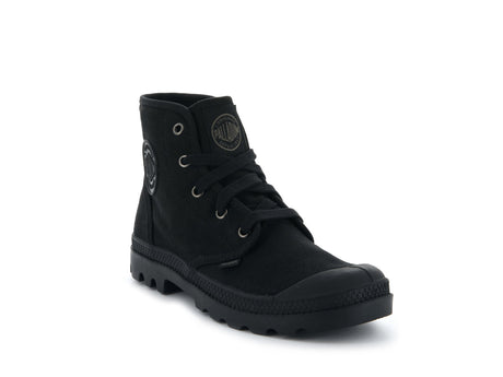 Women's Palladium Pampa Hi Canvas Boot in Black/Black from the front view