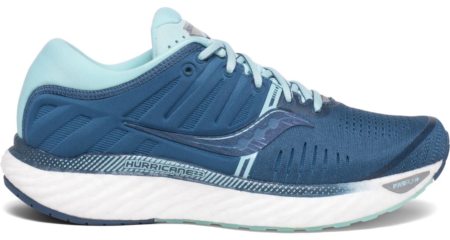 Saucony Women's Hurricane 22 Running Shoe in Blue/Aqua from the side