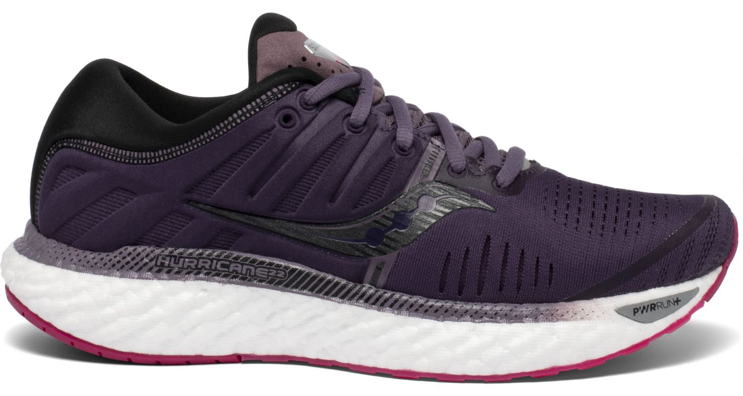 Saucony Women's Hurricane 22 Running Shoe in Dusk/Berry from the side