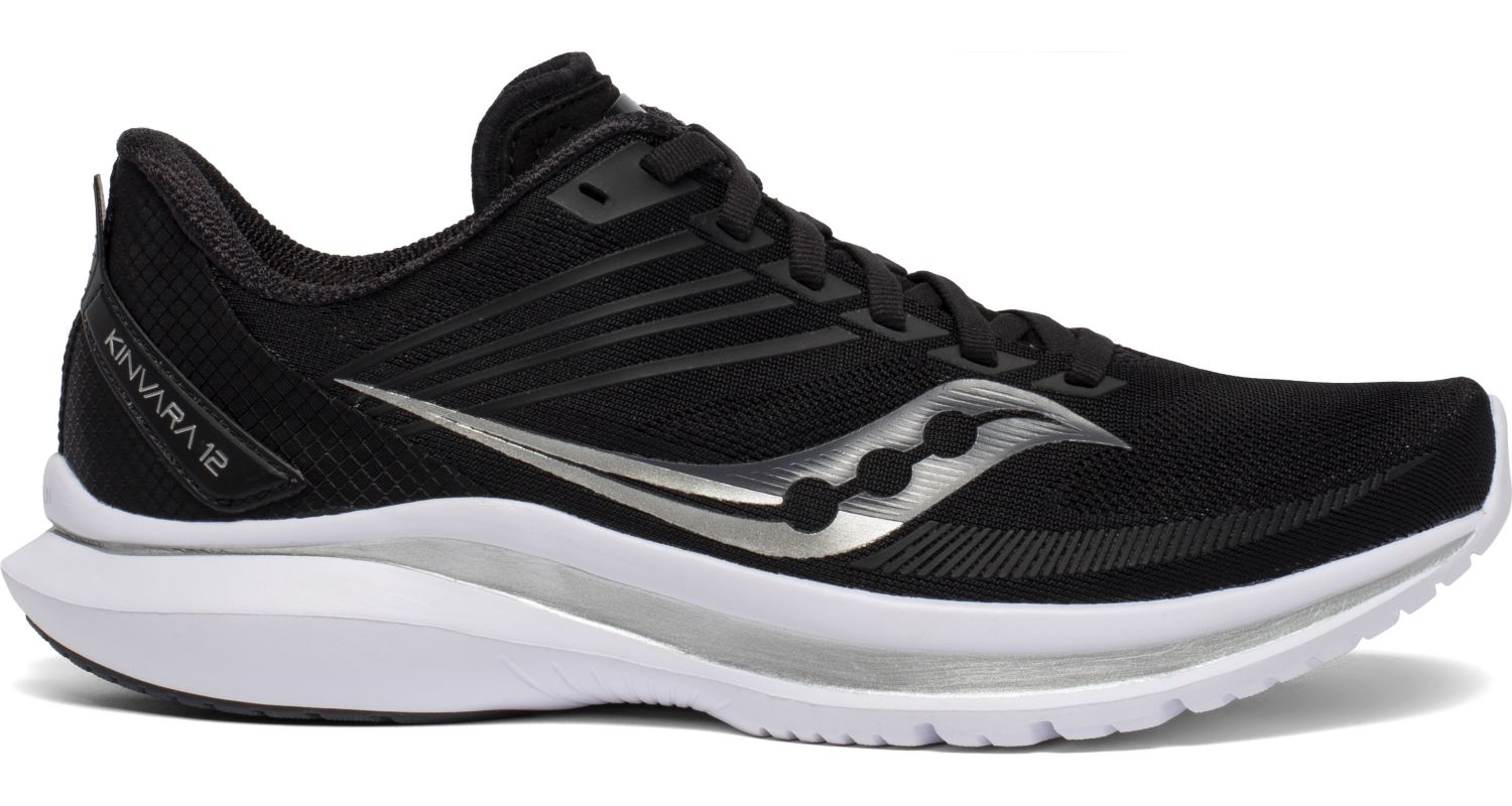 Women's Saucony Kinvara 12 Running Shoe in Black/Silver from the side