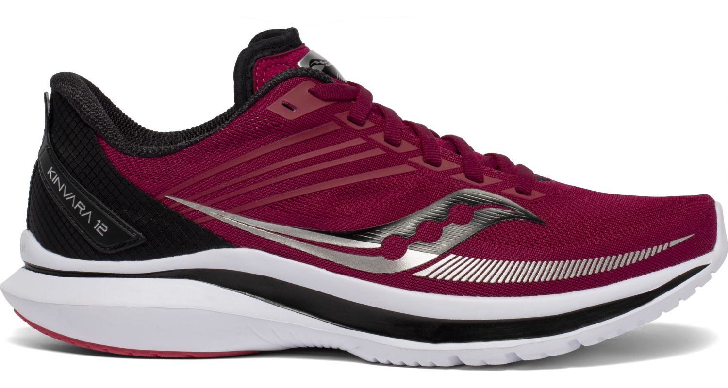 Women's Saucony Kinvara 12 Running Shoe in Cherry/Silver from the side